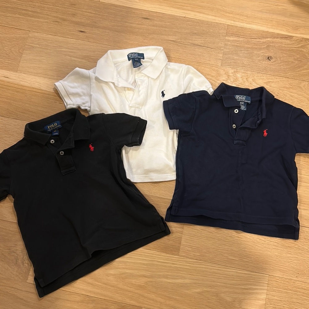 Polo Ralph Lauren Polo shirts. Black, White, and Navy Blue